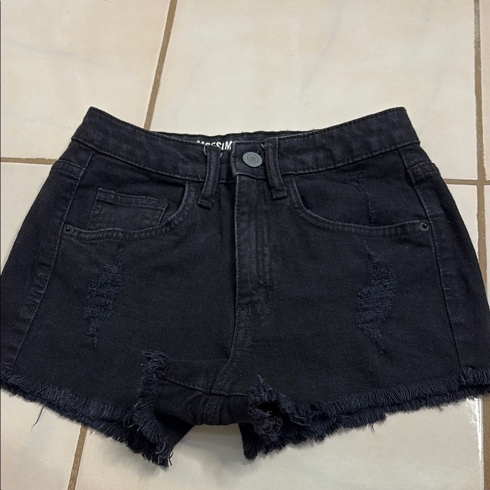 Mossimo Supply Co. Black Frayed Hem Distressed Jean Shorts. Size 3